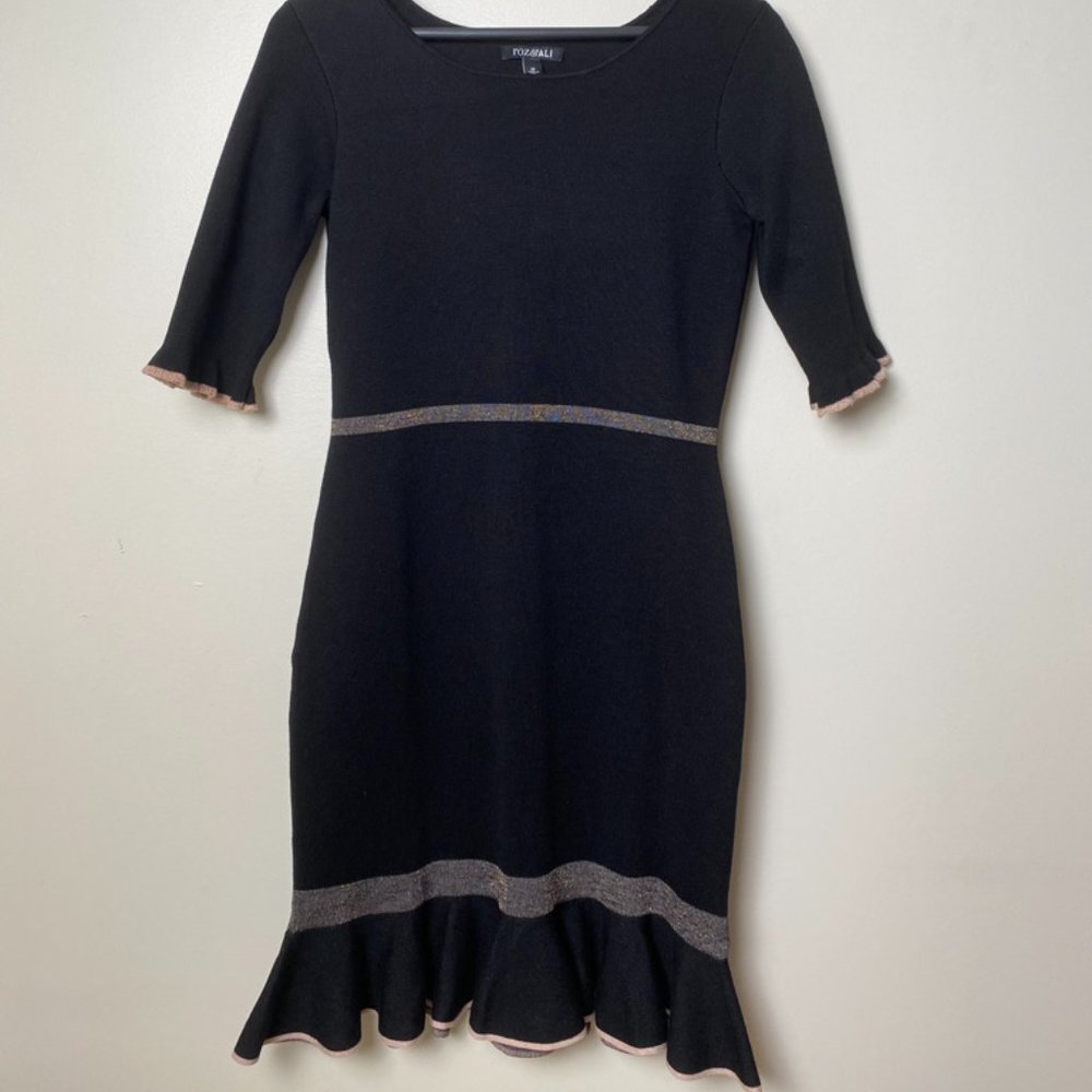 Roz & Ali black dress with gold trim size